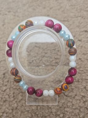 Handcrafted Malachite Tiger Eye Gemstone Bracelet Boho Protection Grounding 290